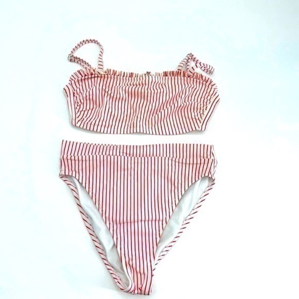 Like new Xhileration red & white striped bandeau bikini high waisted d/dd large